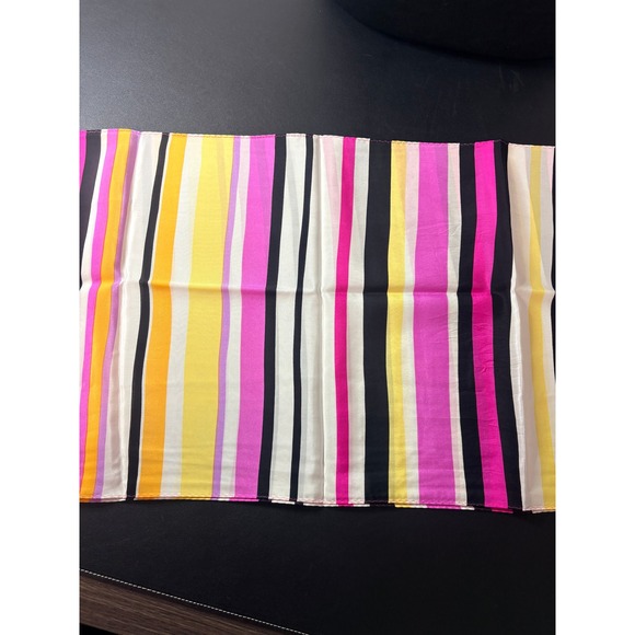 Liz Claiborne Silk Scarf Pink Yellow Black Striped Oblong Rectangular 56x13 - Picture 2 of 5